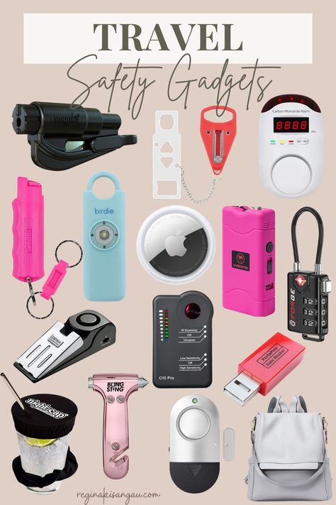 15 Travel Safety Gadgets Every Girl Needs on Their Trip Travel Safety Tips For Women, Travel Safety Gadgets, Girls Trip Gifts Bags, Amazon Travel Finds, Road Trip Safety, Road Trip Accessories, Hotel Safety, Safety Gadgets, Travel Safety Tips