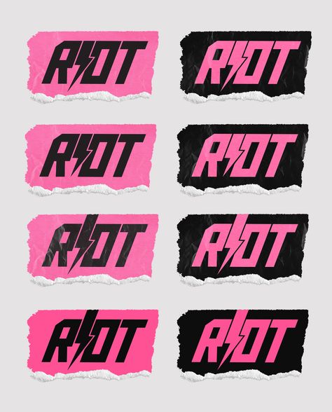RIOT ⚡ | Logo Branding on Behance Punk Branding Design, Rockstar Energy Drink Aesthetic, Punk Pattern Design, Edgy Logo Design Inspiration, Punk Branding, Grunge Branding, Punk Logo Design, Band Logo Ideas, Riot Aesthetic