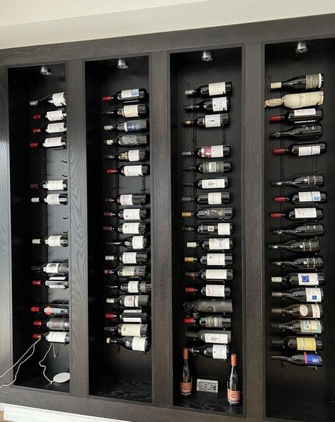 Refrigerated Wine Storage Wall, Wine Wall Rack, Wall Pegs, Wine Wall Display, Wine Storage Wall, Bar Lounge Design, Mounted Wine Rack, Wine Closet, Pool Room