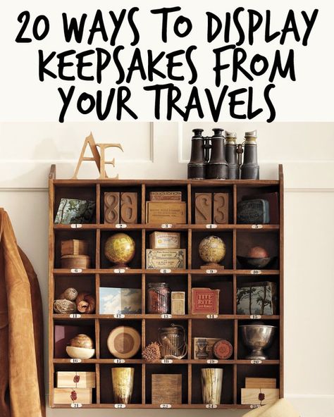 20 Ways To Display Keepsakes From Your Travels And Trips Travel Room Decor, Travel Theme Decor, Souvenir Display, Travel Themed Room, Travel Decor Diy, Theme Room Decor, Travel Room, Travel Crafts, Apartment Decoration