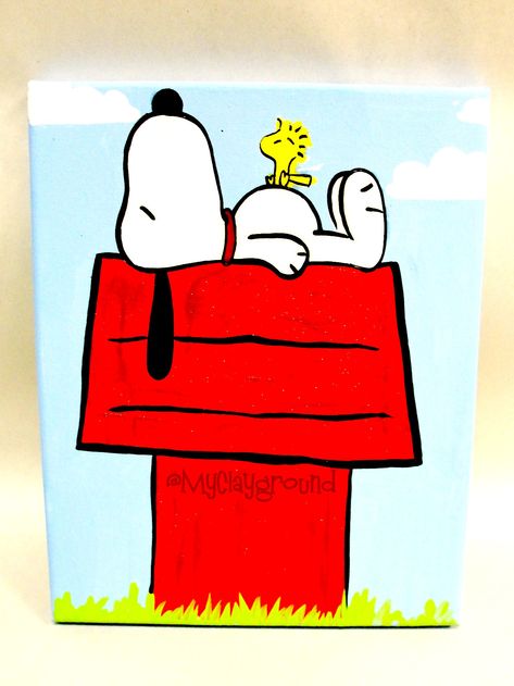 Snoopy painting Easy Snoopy Paintings, Snoppy Paintings, Snoopy Painting Ideas, Snoopy Canvas Painting, Snoopy Paintings On Canvas, Charlie Brown Painting, Simple Cartoon Paintings, Snoopy Painting, Disney Canvas Paintings