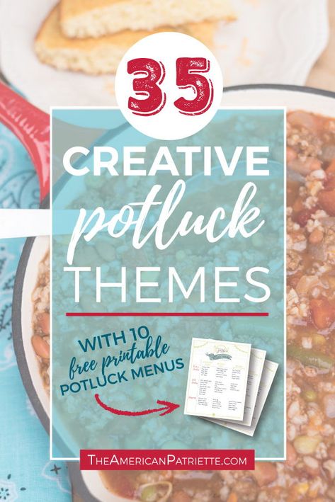 35 Creative Potluck Theme Ideas with Free Printable Menu Ideas. #potluckthemes #potluckmeals #hospitality #freeprintable Fun Work Lunch Themes, Lunch Themes For Work, December Potluck Ideas, November Potluck Ideas, January Luncheon Ideas, Food Day Themes For Work, Linger Longer Food Ideas, Fall Teacher Luncheon Ideas, October Potluck Themes