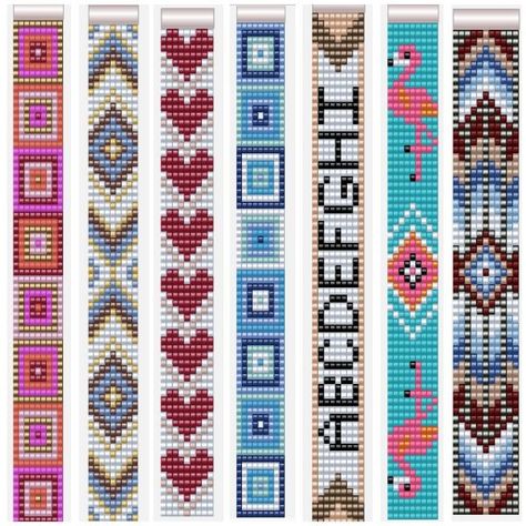 Seed Bead Bracelet Template, Bead Loom Patterns 10 Rows, Bead Loom Earrings Patterns, Bead Loom Patterns Beginner Free, Bead Loom Bracelets Patterns Free, Bead Art Patterns, Loom Beading Patterns, Miyuki Pattern, Seed Bead Bracelet Patterns