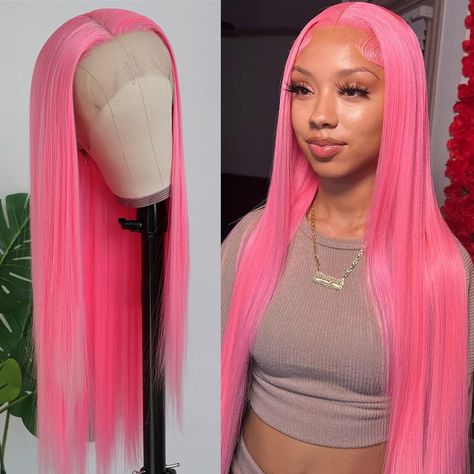 PRICES MAY VARY. 13x3 frontal lace wig, pre plucked hair line, free parting, more comfortable wearing experience Mixed pink red lace front wig, natural hair color, suitable for everyday wearing Brazilian natural collection, pretty natural, soft and gorgeous Heat resistant premium synthetic hair, hot iron safe up to 300 - 350F Easy to install, clean and manageable Specification:   Hair Length: 24 inch  Cap Size: Circumference 21.5’’-23’’ stretched medium cap (Average cap size), with adjustable st Blonde Highlights Lace Front Wig, Highlights Lace Front Wig, Blonde Skunk Stripe, Wig With Blonde Highlights, Pink Lace Front Wig, Pink Lace Front, Red Lace Front Wig, Creative Hair Color, Barbie Hair