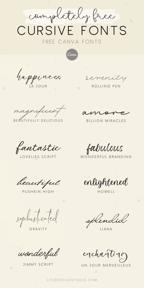 Elevate your art and design projects with Canva's selection of cool cursive fonts. Perfect for artists and designers seeking to add a unique touch to their work, these fonts offer both beauty and functionality. Explore our top choices and start designing today! Get more cursive fonts, cool lettering fonts, pretty font alphabets, font alphabets, and Canva fonts at leveeroadstudio.com!