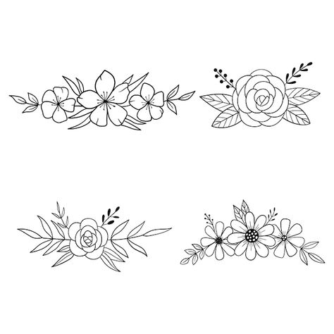 Very Simple Flower Drawing, Floral Designs For Embroidery, Embroidery Flowers Drawing, Flowers Drawing Design Hand Drawn Embroidery Patterns, Flower Design Embroidery Drawings, Floral Design For Embroidery, Flower Design Template, Small Flower Drawing Design, Row Of Flowers Drawing