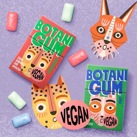 Bubble Gum Branding, Gum Packaging, Food Delivery Packaging, Gum Brands, Snacks Packaging, Bubble Yum, Snack Packaging, Kids Packaging, Naive Illustration