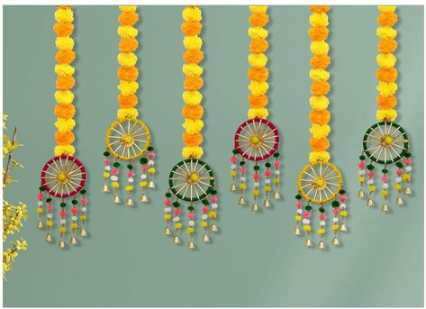 JH Gallery Handmade Artificial Marigold Fluffy Flowers with Ring Bell Hanging Latkan Toran for Home | Festival | Wedding | Temple Pooja Room Decoration (Pack of 6) Pooja Room Decoration, Flower Toran, Fluffy Flowers, Ring Bell, Krishna Photo, Pooja Room, Dresses Indian, Pooja Rooms, Krishna Photos