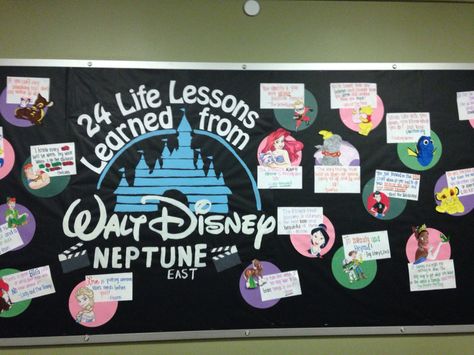 Disney Theme opening weekend board #CA #RA Disney School Theme, Middle School Classroom Themes, Disney Bulletin Boards, Rez Life, Trifold Board, Res Life Bulletin Boards, Up Bulletin Board, Middle School Bulletin Boards, Family Literacy Night