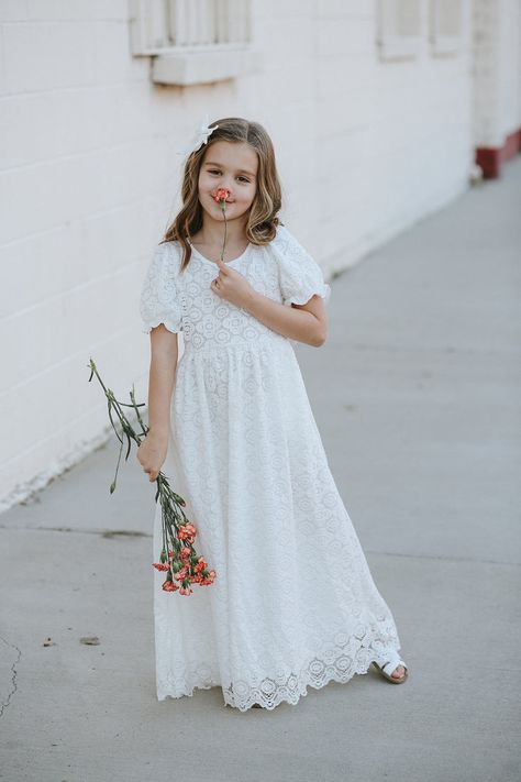 Modest White Dress, Older Flower Girls, White Communion Dress, Dress Rompers, Modest Girls Dresses, White Baptism Dress, Utah Trip, Confirmation Dresses, Girls Baptism Dress