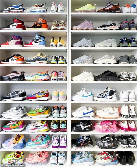 Meet the Danish Instagram influencer with the coolest sneaker collection in the world | Daily Mail Online Nike Blazer Outfits, Sneakerhead Room, Sneaker Displays, Sneaker Closet, Tn Nike, Shoe Room, Dr Shoes, Jordan Shoes Girls, Nike Air Shoes