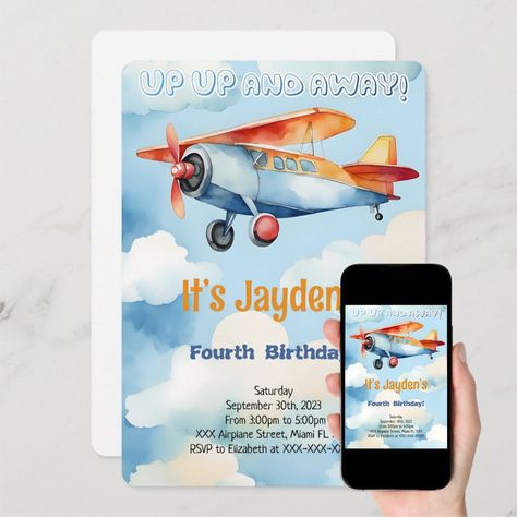 Airplane Birthday Party, Airplane Birthday, Fourth Birthday, Birthday Printables, Birthday Party Invitation, Miami Fl, Birthday Party Invitations, Party Invitation, Welcome Sign