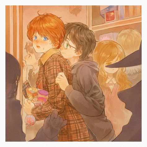 Harry and Ron having a date in Hogsmeade Ron X Harry Ship Fanart, Ron Weasley Fan Art, Harry And Ron, Ron And Harry, Ronald Weasley, Harry Potter Icons, Desenhos Harry Potter, Harry Potter Ships, Harry Potter Headcannons