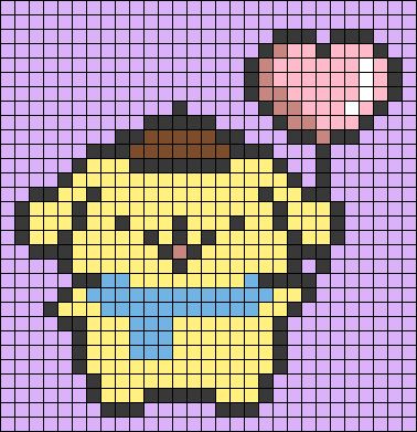 Pixel Art Grid Easy Sanrio, Pompompurin Pixel Art Grid, Pompompurin Alpha Pattern, Sanrio Grid Art, Easy Pixel Art Hello Kitty, Pixel Art Grid Hello Kitty, Alpha Pattern Sanrio, Sanrio Perler Beads Pattern, Alpha Patterns Sanrio