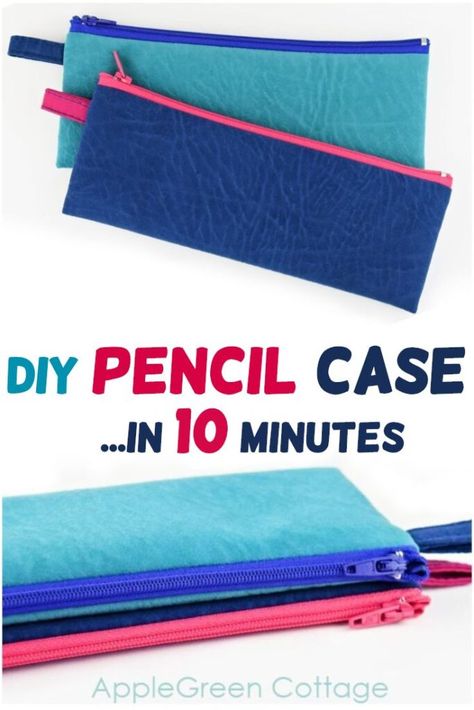 Diy pencil pouch to sew in 10 minutes or even less, using this easy tutorial. These diy pencil cases are super quick and easy to make. It's a great diy back-to-school gift, or a perfect essential cosmetic pouch for a few makeup items and lipstick, or a cute key holder pouch! Couture, Pencil Pouch Diy, Zipper Sewing, Pencil Case Sewing, Pencil Case Pattern, Kids Pencil Case, Diy Pencil Case, Zippered Pouches, Diy Sewing Gifts
