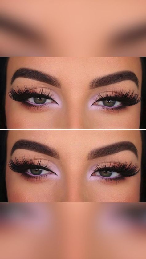 Simple Eye Looks For Blue Eyes, Makeup Looks For Purple Dress Prom, Lavender Inner Corner Makeup, Make Up For Lilac Dress Eye Makeup, Eyeshadow With Purple Dress, Daytime Purple Eye Makeup, Simple Mauve Eye Makeup, Simple Spring Eye Makeup, Purple Bridesmaid Makeup Looks