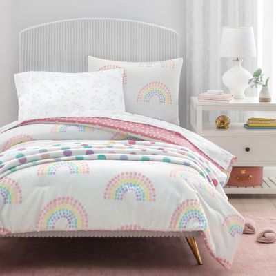 Buy Under The Stars Rainbow Dot Complete Bedding Set with Sheets at JCPenney.com today and Get Your Penney's Worth. Free shipping available Pastel, Rainbow Girls Bedroom Ideas, Pastel Rainbow Girls Bedroom, Girls Rainbow Bedroom Ideas, Girl Rainbow Bedroom, Rainbow Theme Bedroom, Rainbow Kids Bedroom, Bohemian Girls Bedroom, Rainbow Themed Bedroom