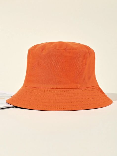 Reversible Bucket Hat | SHEIN USA Tela, Women Accessories, Reversible Bucket Hat, Orange Aesthetic, Fisherman Hat, Hats For Women, Apparel Accessories, Bucket Hat, Solid Color
