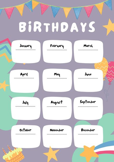 Birthday Reminder Printable - diy Thought Reminder Printable, School Works, Bakery Website, Birthday Reminder, Birthday Calendar, Birthday Poster, Family Birthdays, Printable Diy, Clever Ideas