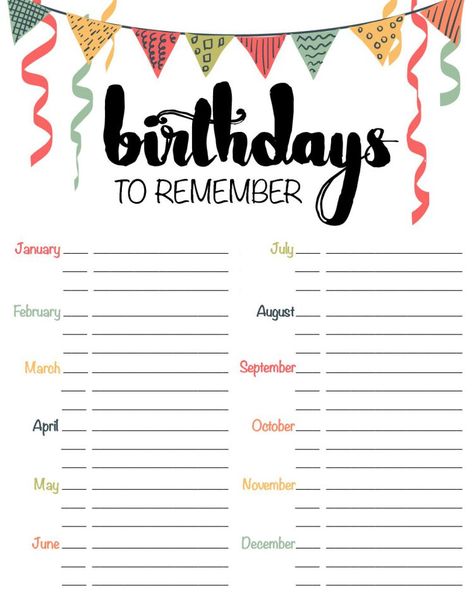 birthday free printable schedule reminder Organisation, Calendar Birthday, Birthday Organizer, Printable Schedule, Free Birthday Printables, Birthday Free, Birthday Tracker, Birthday Charts, Classroom Birthday