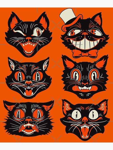 Vintage Halloween Black Cat, Black Cat Face, Vintage Halloween Art, Vintage Halloween Cards, Halloween Retro, Black Cat Tattoos, Cat Faces, Spooky Tattoos, Halloween Black Cat