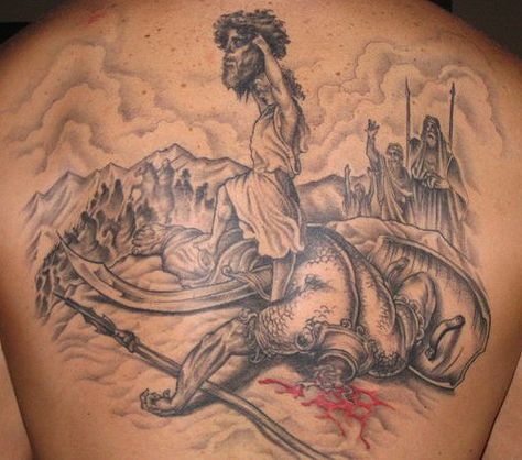 David and Goliath David And Goliath Tattoo Ideas, David Vs Goliath Tattoo, King David Tattoo, Bible Story Tattoo, Statue Of David Tattoo, David And Goliath Tattoo, Goliath Tattoo, Gustavo Dore, Tattoo Jesus