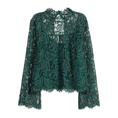 H&M Lace Blouse, $40 Lace Blouse Outfit, Long Frocks Designs, Green Lace Blouse, Green Lace Top, Kebaya Modern Dress, Kebaya Dress, Bodycon Dress Formal, Gorgeous Blouses, Lace Jacket