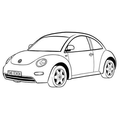 How to draw Volkswagen New Beetle Volkswagen Beetle Drawing Easy, Vw Beetle Sketch, How To Draw A Volkswagen Beetle, Vw Beetle Painting, Beetle Car Tattoo, Volkswagen Van Tattoo, Beetle Car Drawing, Volkswagen Beetle Tattoo, Vw Bug Drawing