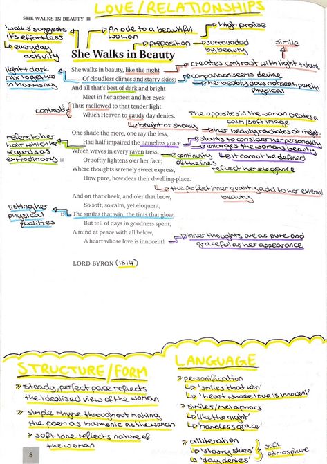 She Walks In Beauty poem anthology analysis for wjec edquas English board She Walks In Beauty Poem, She Walks In Beauty Analysis, Living Space Poem Analysis, Wjec Eduqas Gcse Poetry Anthology, Eduqas Poetry Anthology, Gcse Poetry Anthology, English Analysis, Poetry Revision, English Literature Poems