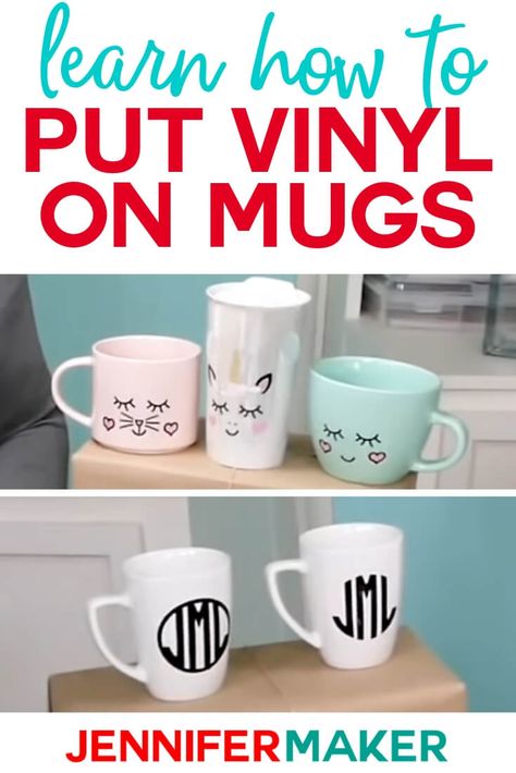 Upcycling, Coffee Mug Ideas Vinyl Cricut, How To Transfer Vinyl To Glass Cricut, Diy Mugs Cricut, Permanent Adhesive Vinyl Projects, How To Make Mugs With A Cricut, Coffee Mugs Cricut, Cricut Projects Mugs, Diy Coffee Mugs Vinyl