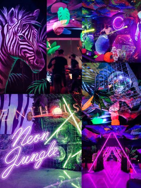 Neon Party Themes, Miami Vice Theme, Carnival Wedding Theme, One Night In Bangkok, Orange And Pink Wedding, Neon Jungle, Amazon Jungle, 80s Neon, Night Gallery