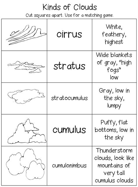 Kinds of Clouds Unit Homeschool Weather Unit, Cloud Worksheet, Clouds Worksheet, Types Of Clouds, Kinds Of Clouds, Clouds Dark, Preschool Weather, Weather Science, Weather Unit