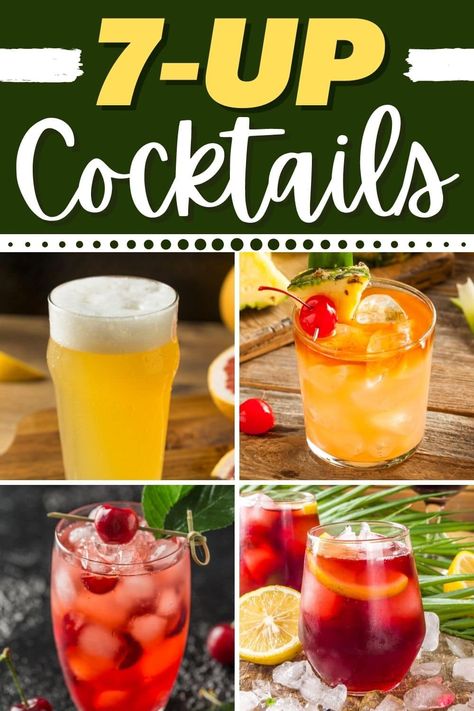 These 7-Up cocktails are full of citrus flavor and are so easy to whip up! From punch to 7 and 7 to a Dirty Shirley, you can't go wrong with these classic drinks. Pink Lemonade Punch, Innocent Drinks, Dirty Shirley, Classic Drinks, Whipped Vodka, Fun Drinks Alcohol, Whisky Drinks, Cherry Liqueur, 7 Up