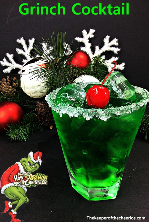 Grinch Cocktail, adult drink, Adult Christmas drink Christmas Drinks Alcohol, Grinch Cocktail, Easy Holiday Cocktails, Xmas Drinks, Christmas Party Drinks, Christmas Drinks Recipes, Fruity Alcohol Drinks, Jul Mad, Melon Liqueur