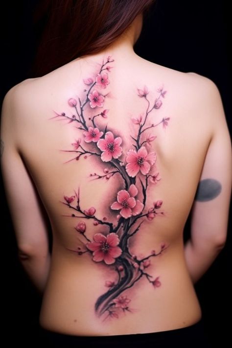 Intricate Japanese Blossom Tattoo for Women #tattoo #tattoos #art #ink #inked Sakura Back Tattoo, Japanese Blossom Tattoo, Blossom Back Tattoo, Delight Tattoo, Cherry Blossom Back Tattoo, Cherry Tree Tattoos, Cherry Blossom Tattoos, Cherry Blossom Tree Tattoo, Japanese Tattoo Women