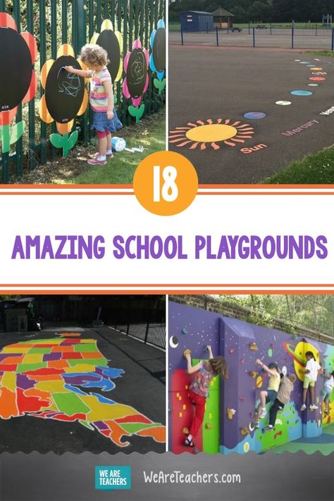 18 Awesome Ideas For School Playgrounds - WeAreTeachers Fun Playground Ideas, School Outdoor Classroom Ideas, School Backyard Ideas, Outdoor School Playground Ideas, Best School Playgrounds, Outdoor Preschool Playground Ideas, Diy Preschool Playground Ideas, Diy School Playground Ideas, Daycare Playground Ideas Diy