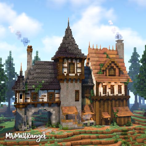 Medieval Fantasy House, Minecraft Medieval Buildings, Minecraft Medieval Village, Minecraft Fantasy House, Minecraft Castle Designs, Minecraft Medieval House, Casa Fantasy, Minecraft Shops, Minecraft Kingdom