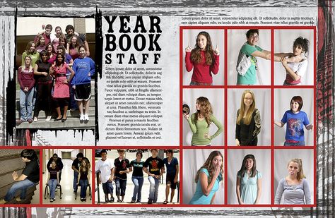 A yearbook staff page Student Life Yearbook, Teaching Yearbook, Yearbook Template, Yearbook Class, Yearbook Staff, Yearbook Spreads, Yearbook Layouts, Yearbook Pages, Yearbook Covers