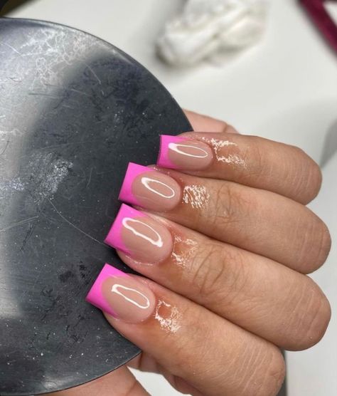 Pink Tip Nails, Short Square Nails, Colored Acrylic Nails, French Tip Acrylic Nails, Her Nails, Work Nails, Pink French, French Acrylic Nails, Short Square Acrylic Nails