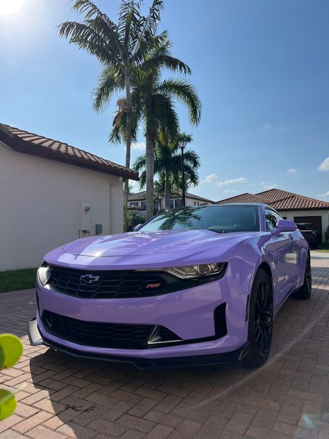 Purple Car Ideas, Custom Car Wraps, Light Purple Things, Camaro Aesthetics, Purple Car Decor, Wrapped Camaro, Camaro Purple, Purple Car Aesthetic, Camaro Pink