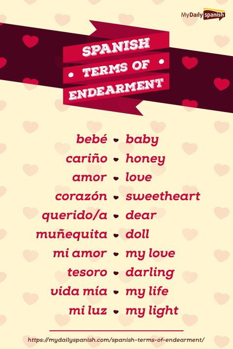 Want to learn how to call your loved ones in Spanish? Choose some sweet nicknames and terms of endearment in this #SpanishVocabulary lesson! Spanish Phrases Love, Spanish Sweet Words, Spanish Words Of Endearment, Popular Spanish Phrases, Cute Nicknames In Spanish, Things To Call Your Boyfriend In Spanish, Spanish Endearment, Spanish Flirting Phrases, Cute Spanish Nicknames