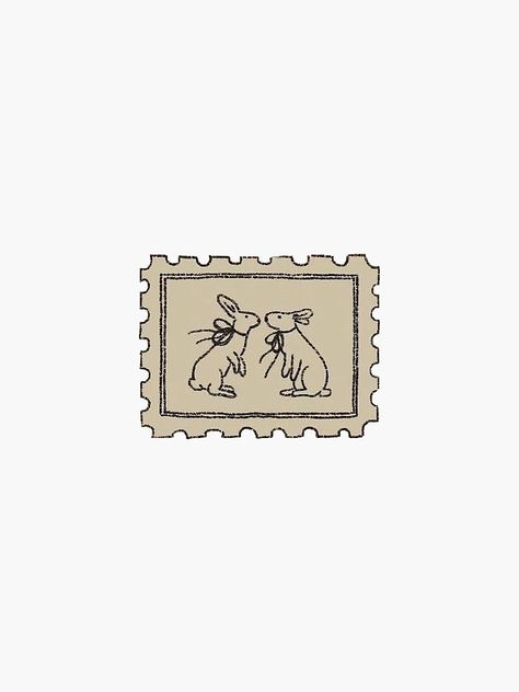 "Vintage Rabbit Stamp" Sticker for Sale by lizziesartshop | Redbubble Logos, Vintage Stamp Illustration, Vintage Phone Tattoo, Peter Rabbit Tattoos, Vintage Stamp Tattoo, Stamps Aesthetic, Smol Tattoos, Stamp Aesthetic, Rabbits Illustration