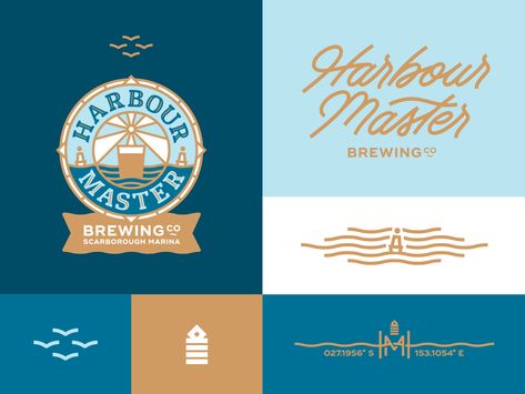 "My 9th Brewery project that'll be released soon. Here's a sneak peak at the logo and some of the visual assets." Nautical Logo, Joshua James, Sun Logo, Logo Design Ideas, Hard Seltzer, Badge Logo, Learning Design, Co Design, Clothing Logo