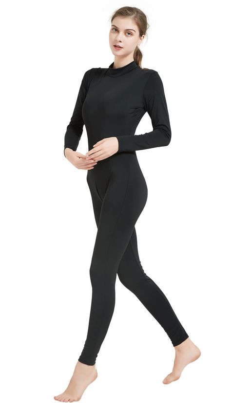 PRICES MAY VARY. 80% Nylon, 20% Spandex Imported Zipper closure Machine Wash Daily Unitard - High neck full length one piece long sleeves bodysuit unitard with zipper closure. Turtleneck full-body leotard unitard with back zip, footless jumpsuit that covers from neck to ankle. Fresh Feeling - Long sleeves leotard will keep you warm on cold studio days. Bodysuit with high neck makes it fits well, very comfy and snug. Super comfortable, perfect for dance dancer wear, cosplay fun for performance, c Full Body Suits, Dancer Leotard, Turtleneck Jumpsuit, Dance Bodysuit, Catwoman Costume, Cheer Dress, Spandex Jumpsuit, Dance Unitard, Catsuit Costume