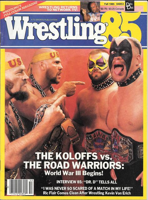 Pro wrestling magazine Wrestling 85 Fall issue. Ivan & Nikita Koloff and the Road Warriors Hawk & Animal on the cover. Awa Wrestling, Famous Pairs, Nebraska Football, The Road Warriors, Wwe Tna, Wwe Legends, Ric Flair, Wrestling Superstars, Wrestling Wwe