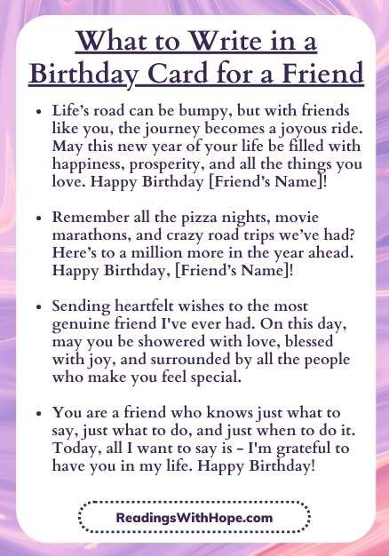 Things To Put In A Card For Your Best Friend, What To Write In A Birthday Card For Bestfriend, Birthday Template With Message, Birthday Message For Guy Friend, Birthday Card Ideas For Friends Quotes, What To Write In Friends Birthday Card, What To Write In A Friends Bday Card, Nice Things To Say In A Birthday Card, What To Put Inside A Birthday Card