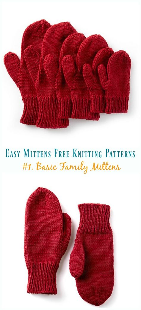 Basic Family Mittens Knitting Free Pattern - Easy #Mittens Free #Knitting; Patterns Easy Mittens, Baby Mittens Knitting, Knitting Mittens, Knitting Gloves Pattern, Crochet Baby Mittens, Mittens Knitting, Knitted Mittens Pattern, Knitting Patterns Free Beginner, The Mitten