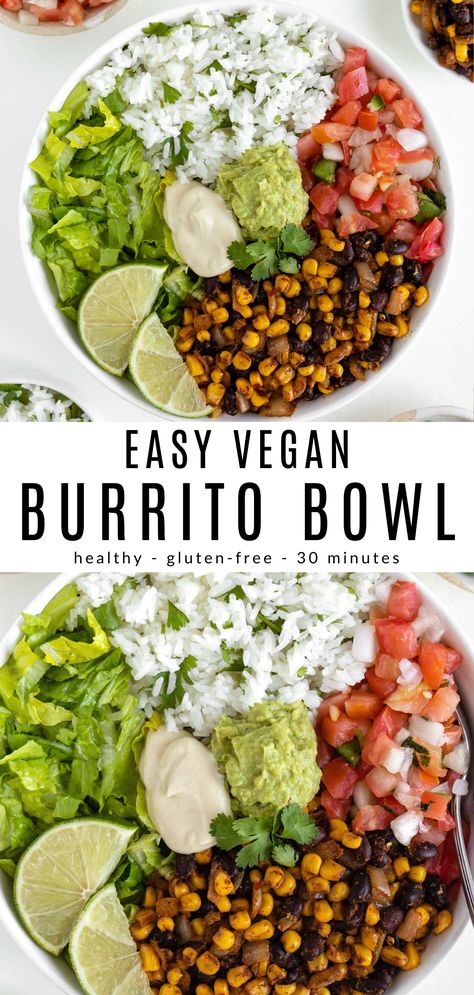 Spicy Black Beans, Vegan Burrito Bowl, Burrito Vegan, Vegan Recipes Easy Healthy, Burrito Bowl Recipe, Vegan Burrito Bowls, Authentic Mexican Recipes, Vegan Burrito, Vegan Lunch Recipes