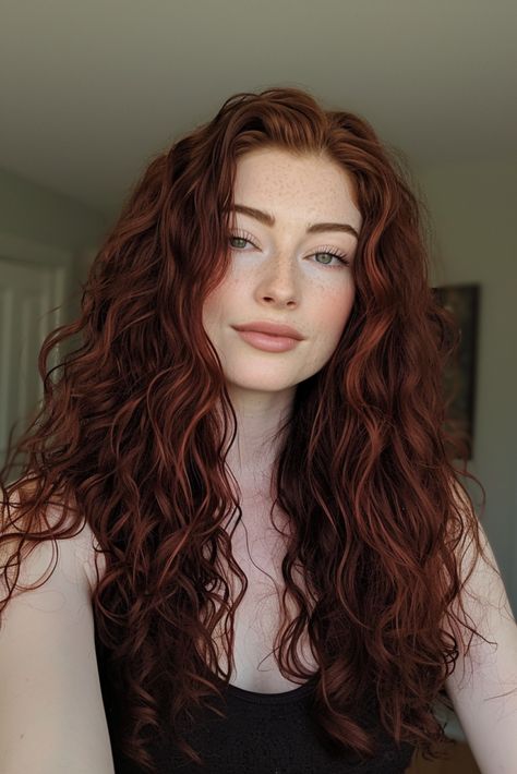 92+ Red Hair Color Ideas and Shades for a Bold, Fiery Look Cool Toned Natural Red Hair, Medium Brown Hair With Red Undertones, Cherry Red Brown Hair, Hair Colors For Green Eyes, Dark Red Curly Hair, Balayage For Long Hair, Cool Red Hair, Long Ginger Hair, Alternative Hair Color Ideas