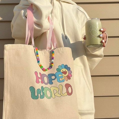 Totes Bag Aesthetic, Tote Bag With Pins, Custom Tote Bag Aesthetic, Tote Bag Design Ideas Aesthetic, Namjoon Namjooning, Hobi Core Aesthetic, Tote Bag Design Ideas, Bts Tote Bag, Tote Bag Bts